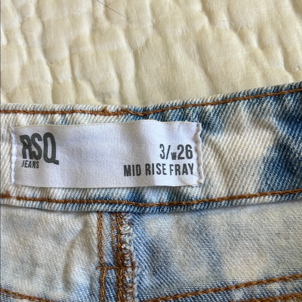 RSQ Blue and White Jean Shorts with Artistic Tie-Dye 26 beach festival picnic - Picture 4 of 6